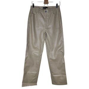 Motel Pants Womens Large Beige Faux Leather Straight Leg High Rise Vegan NWT